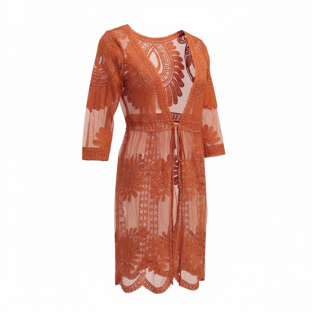 Elegant Orange Lace Dress MED